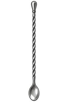 Barista Long Spoon with Twisted Handle, Stainless Steel Coffee Mixing Spoon Illustration, Isolated Barista Spoon
