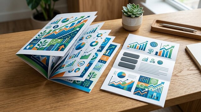 Long-term stock brochure fanned beside a folded summary