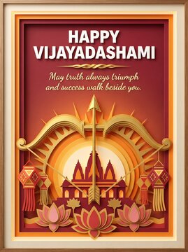 Paper craft illustration for festive vijayadashami greeting.