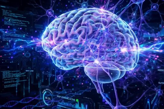 AI Neural Network Brain with Deep Learning Technology and Digital Data
