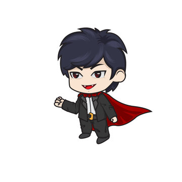 Cute Chibi Vampire with Pale Face Halloween Cartoon Vector Illustration