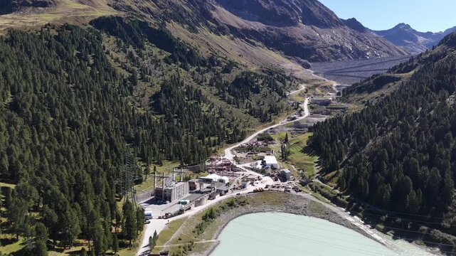 Aerial View of Speicher Langental Alpine Reservoir in Tyrol Austria
