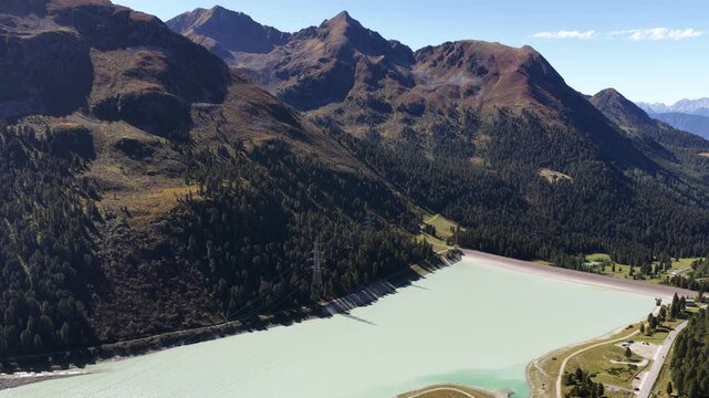 Aerial View of Speicher Langental Alpine Reservoir in Tyrol Austria