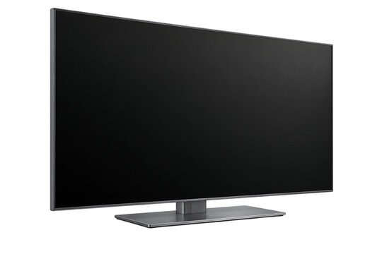 Modern flat screen smart television display monitor with stand for home entertainment media streaming video isolated on a transparent background