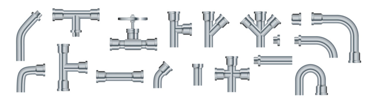 Pipe. Metallic pipes plumbing fittings. Industry pipeline. Vector