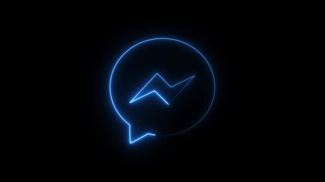 Glowing neon chat bubble messenger icon lightning bolt outline symbol