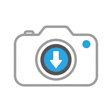 A camera icon with a blue download arrow in the lens area indicating file transfer or download.