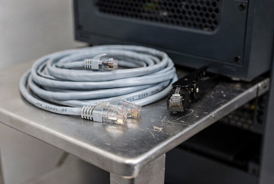 Close-up of Ethernet Cable and RJ45 Connectors for Network Connectivity