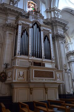 Ragusa Ibla, Sicily 01.03.2020: The Serassi Organ of the Cathedral of San Giorgio in Ragusa Ibla