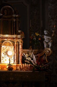 Ragusa Ibla, Sicily 01.03.2020: Chapel of the Blessed Sacrament inside the Cathedral of San Giorgio in Ragusa Ibla