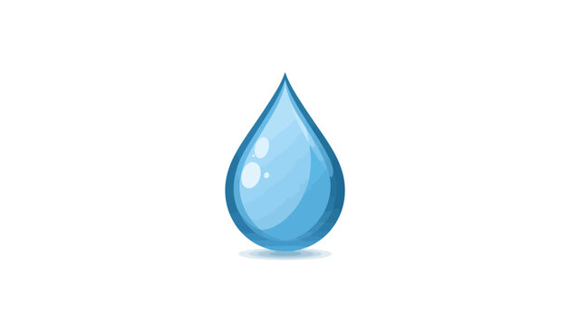 Clean vector illustration of a bright blue water droplet casting a subtle shadow on a pure white background.