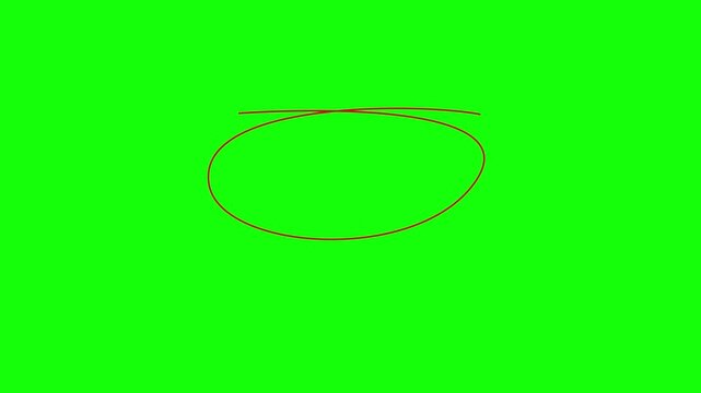 Hand drawn dark brown circle outline on a vibrant green background.