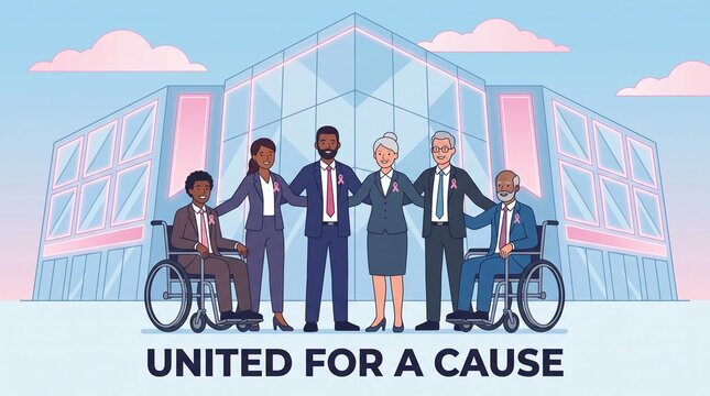 Corporate Breast Cancer Awareness Month Team Solidarity Concept