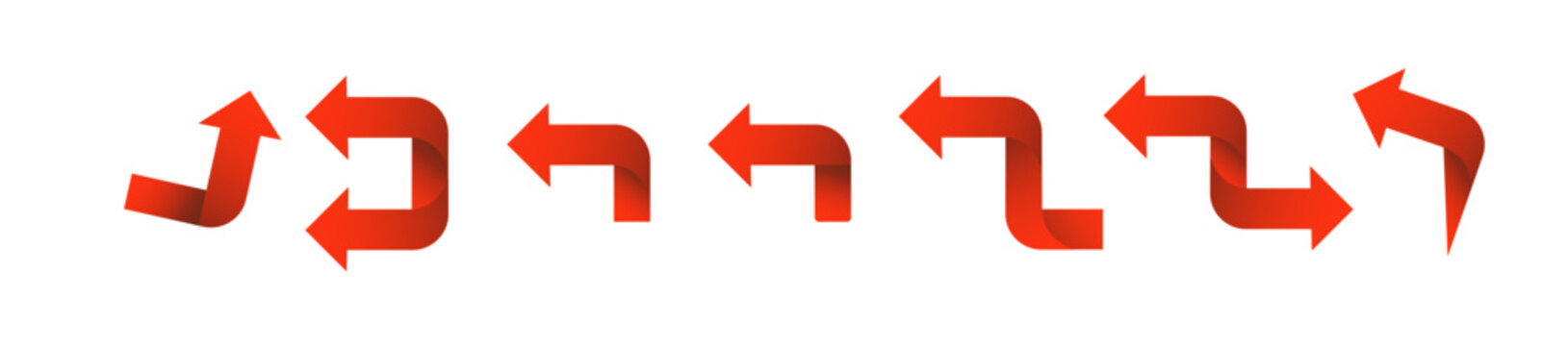 Set red arrow 3D icons pointing up down left right. Vector