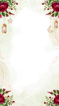 Wedding Invitation Nikah Watercolor Floral and Lantern Decorative Frame Background Video
