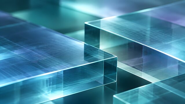 Abstract transparent glass blocks with digital grid patterns representing modern technology architecture and data foundation