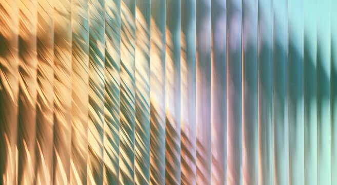 Abstract, textured glass refracts warm golden light into cool pastel tones