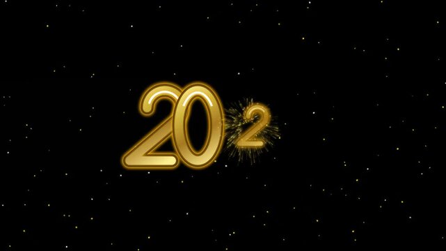 Golden years two thousand twenty two and two thousand twenty seven display celebratory fireworks on a black background