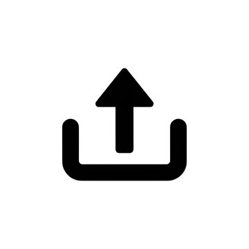 Black upload data arrow symbol pointing up from open tray icon for cloud storage files transfer interface design.