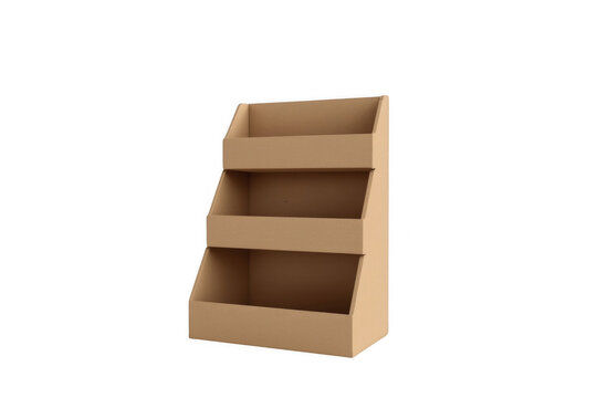 Empty three tier cardboard retail display stand