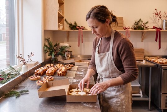 Independent Baker Preparing Christmas Orders During Holiday Rush