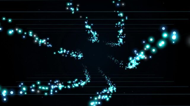 Cyan data streams cascade downward across a black background in a digital visualization