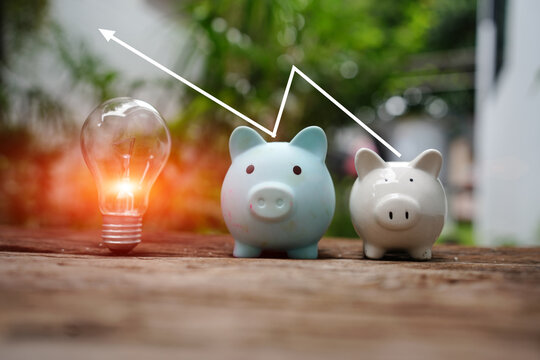 Energy Saving and Financial Growth Concept with Piggy Banks and Light Bulb