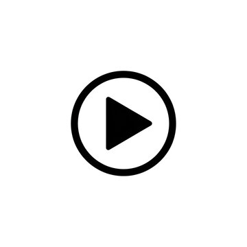 Black play button circle icon for video media player on transparent background.