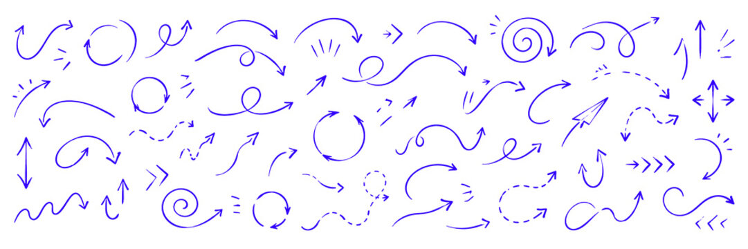 Hand Drawn Curved Arrow Doodle Collection, Dynamic Directional Sketch Elements