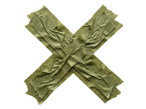 Green masking tape crossed forming an X shape isolated on transparent background design element