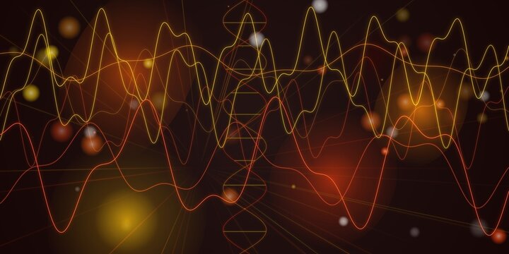 Abstract glowing data waves on dark background