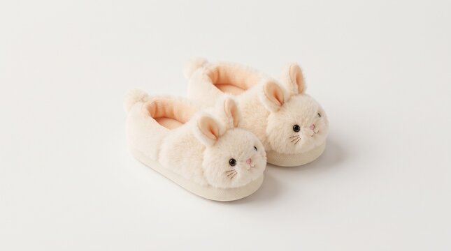 Soft beige plush bunny baby slippers designed for infant comfort and warmth; adorable ears and embroidered face add playful charm for nursery, newborn photos and everyday cozy wear.