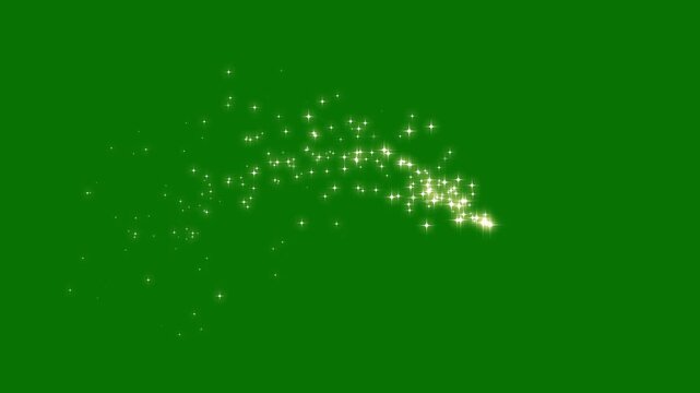 Sparkling glitter star dust line glowing fairy trail animation, shiny doodle particle swirl, glowing doodle stars, luxury starlight transition on green background. 4k animison