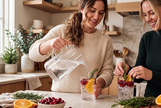 Woman Making a Festive Christmas Mocktail at Home