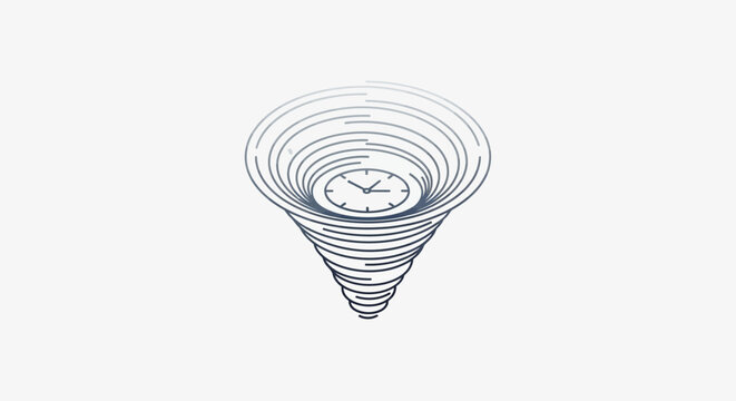 Abstract Tornado Swirl with Clock Face Inside, Concept of Time Vortex and Urgency