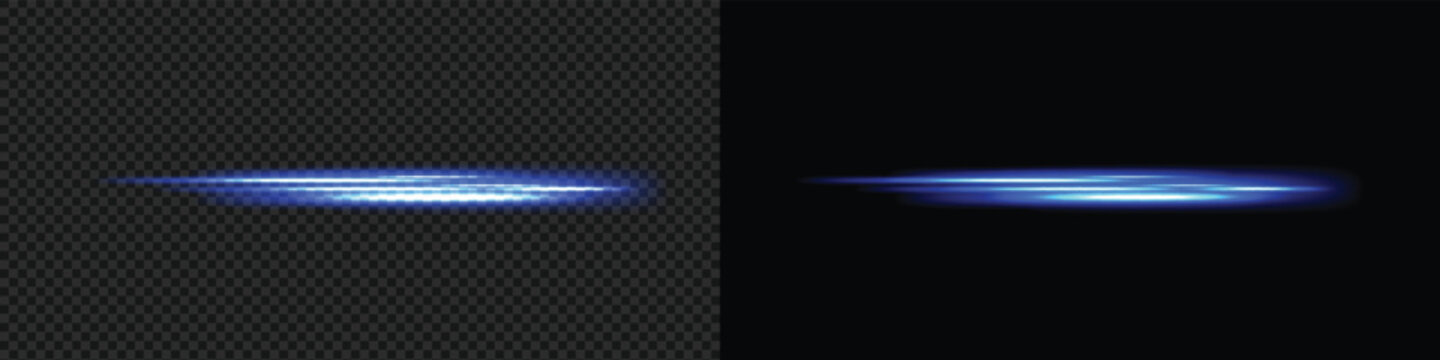 Blue Horizontal Light Streaks with Neon Glow on Black Background