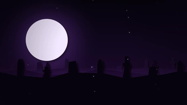 Moon Over the City at Night with Starry Sky, Silhouetted Skyline, Forest Trees, Winter Landscape, Blue Moonlight and Atmospheric Clouds Vector Illustration