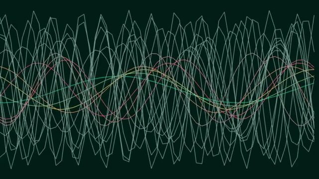 Abstract Waveforms on Dark Background Intertwining Lines and Colorful Trails in Dynamic Motion