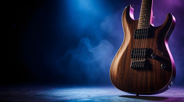 Electric Guitar on a Futuristic Concert Stage with Blue Lighting