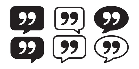Obraz premium Black speech bubble quote mark icons set features different outlined and filled shapes for layout.