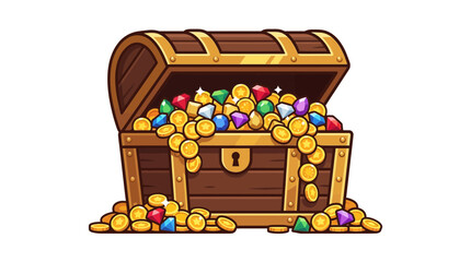 Treasure Chest Full of Gold Coins and Gemstones, Isolated © padil