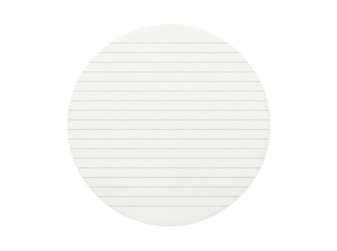 Round lined paper notepad sheet with thin horizontal lines on transparent background