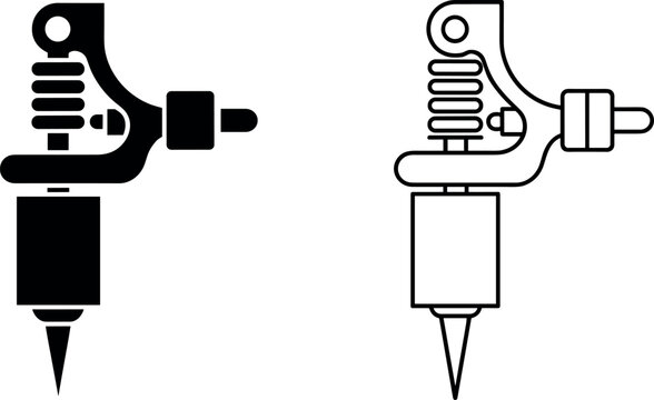 Tattoo Machine Gun Icon Set Tattooist Equipment Tool Silhouette Line Art Vector Graphic Elements
