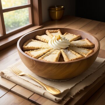 commercial food photography of freshly baked golden crispy flaky puff pastry squares, delicate multi-layered butter pastry crust, sweet honey and custard dripping from layers, wooden honey dipper driz