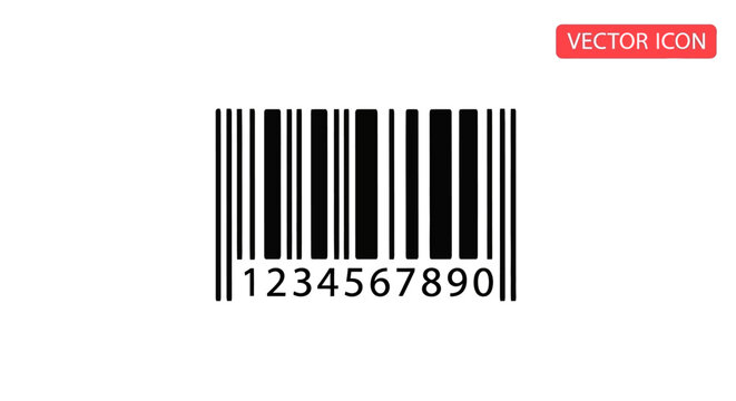 Barcode Vector Icon with Numbers 1234567890 on White Background