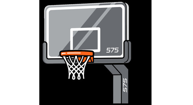 Basketball Hoop Backboard and Net with Number 575, Isolated on Black