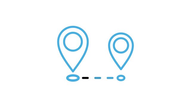 Travel distance icon animation. Map pin location animated video for direction, route, navigation, tracking, point, destination, position, street. Motion graphics with alpha channel