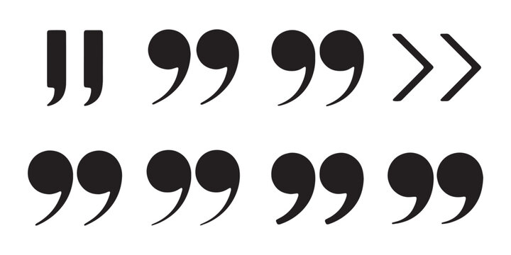 Modern quotation mark symbols set including angled and round styles for creative text formatting.
