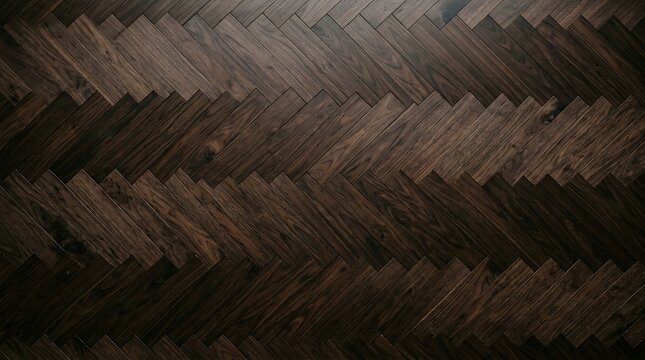 Dark brown wooden floor with herringbone pattern texture for interior design with arranged classic herringbone
