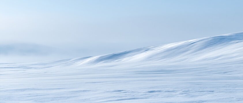 Minimalist winter landscape with snowy hills under a clear blue sky background